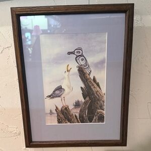 Framed Seagull & Totem Bird Print in Wooden Frame